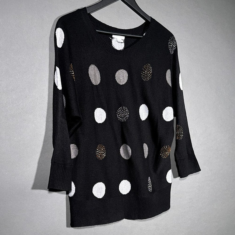 Charter Club Black Lightweight Sweater Silver/Gold Circles With Beads Size L‎